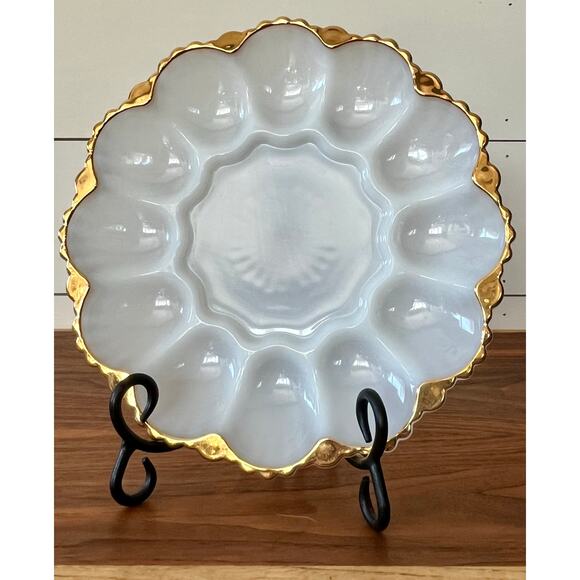 Deviled Egg Server Swirl Golden Anniversary by Anchor Hocking 1950's Vintage - Picture 3 of 5
